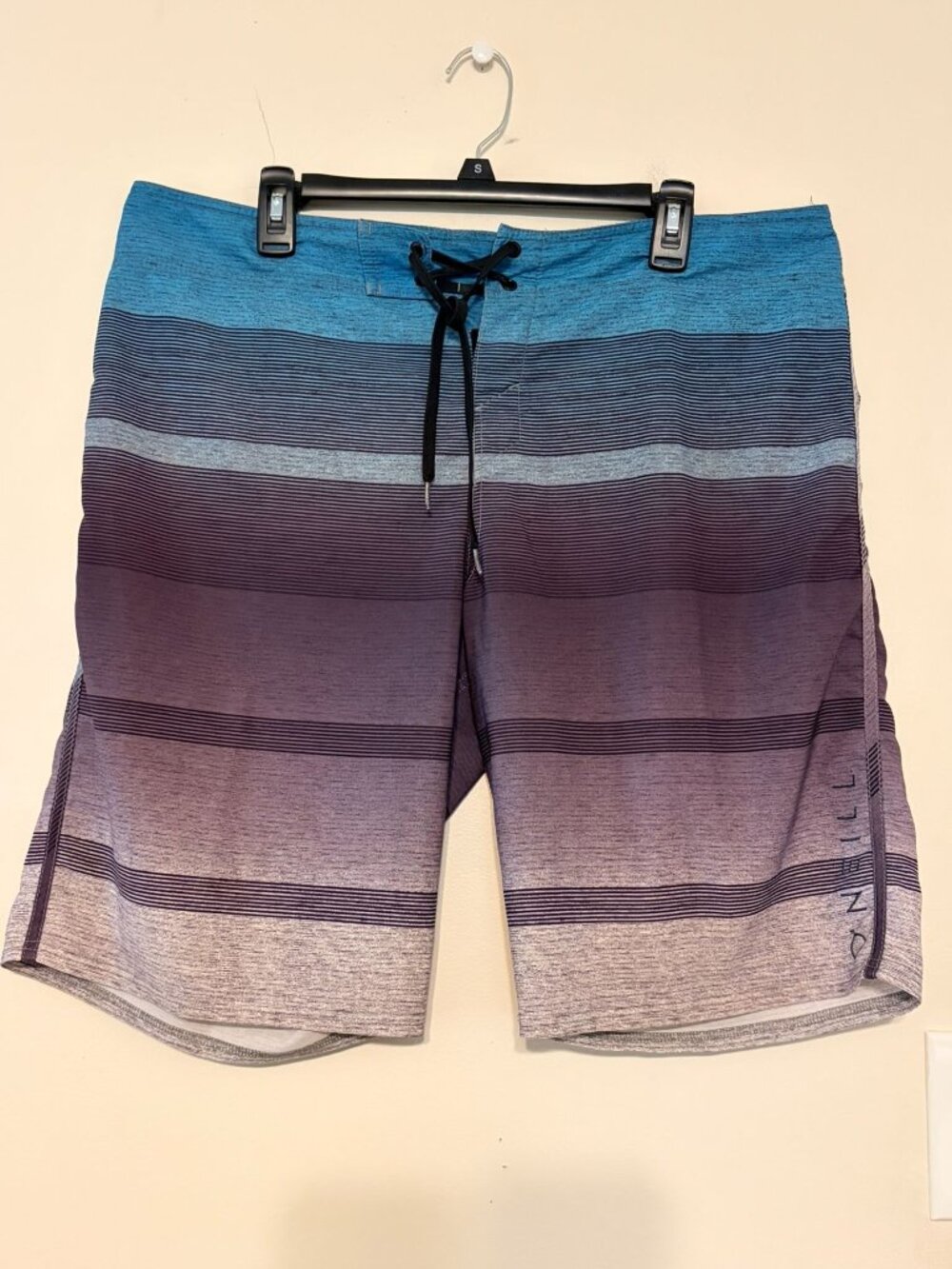Men's O'Neill Blue Purple Striped Logo Boardshorts Unlined Size 38 Waist